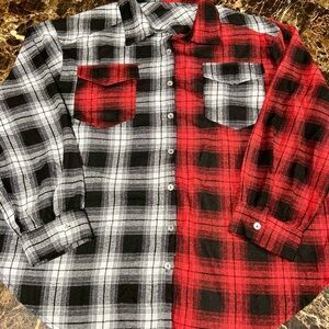 2XL mix plaid shirt. Black/white plaid & black/red plaid. Button down.
